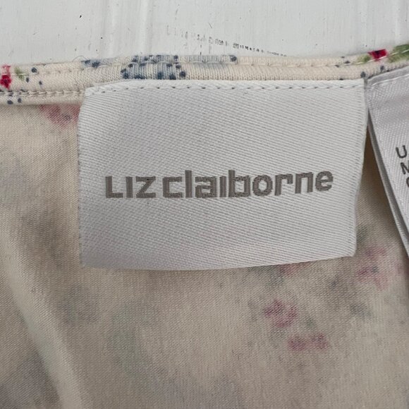 Liz Claiborne Women's Floral Patterned V-Neck Top XL Short Sleeve Vintage 90s - Picture 3 of 7